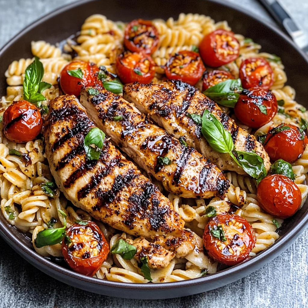 Tomato Basil Pasta with Balsamic Grilled Chicken